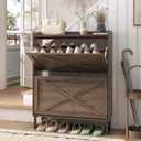 Maupvit Shoe Storage Cabinet with 2 Flip Drawers, Freestanding Organizer with Metal Legs for Entryway, Narrow Shoe Rack Cabinet, Dark Walnut