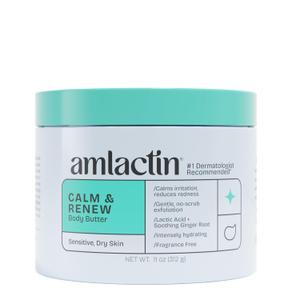 AmLactin Calm & Renew Body Butter - Therapeutic Skin Care Moisturizer for Sensitive Skin - No-Scrub Exfoliator and Body Cream for Dry Skin with Lactic Acid AHA and Soothing Ginger Root, 11oz