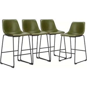 DUMOS Bar Stools Set of 4, 26 Inch Counter Height Faux Leather Barstools with Back, Modern Metal Leg Bar Chairs for Kitchen Island, Dining Pub Table, Home Bar, Green
