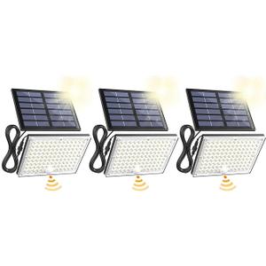 SUPERDANNY Solar Outside Lights with 113 Bright LEDs 7000K, Motion Sensor Outdoor Flood Lights Dusk to Dawn with 16ft Cable IP65 Waterproof, Security Light for Garden Barn Porch 3 Pack