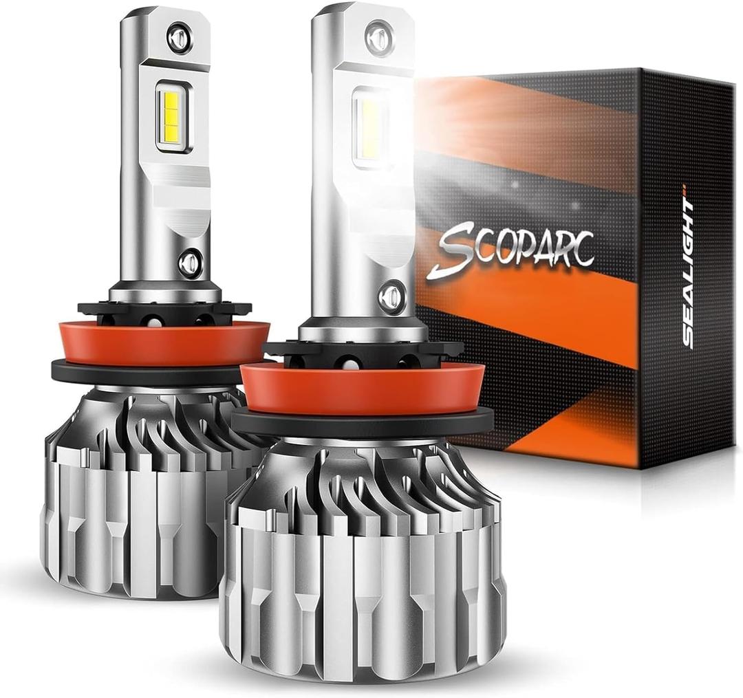 SEALIGHT H11/H8/H9 Bulbs 33000LM Super Bright, 6500K Cool White H16 Light Bulbs, 60000+Hours H11 Powersport Bulb with Cooling Fan, Easy Plug-N-Play, H 11 Driving Fog Spot Light Assemblies, Pack of 2
