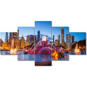 Native American Wall Decor Chicago Skyline Paintings America Cityscape Artwork Chicago Buckingham Fountain Canvas Wall Art Framed Modern Artwork Home Decorations (60" Wx32 H)