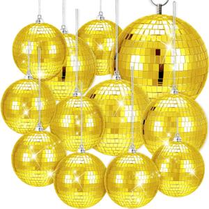 WILLBOND Pack of 8 Disco Ball Mirror Ball with Hanging Ring for Fun Retro Disco Party Decorations Party Dj Lighting Effect Stage Props Game Accessories, 5.91", 3.94", 3.15", 2.36"(Gold)