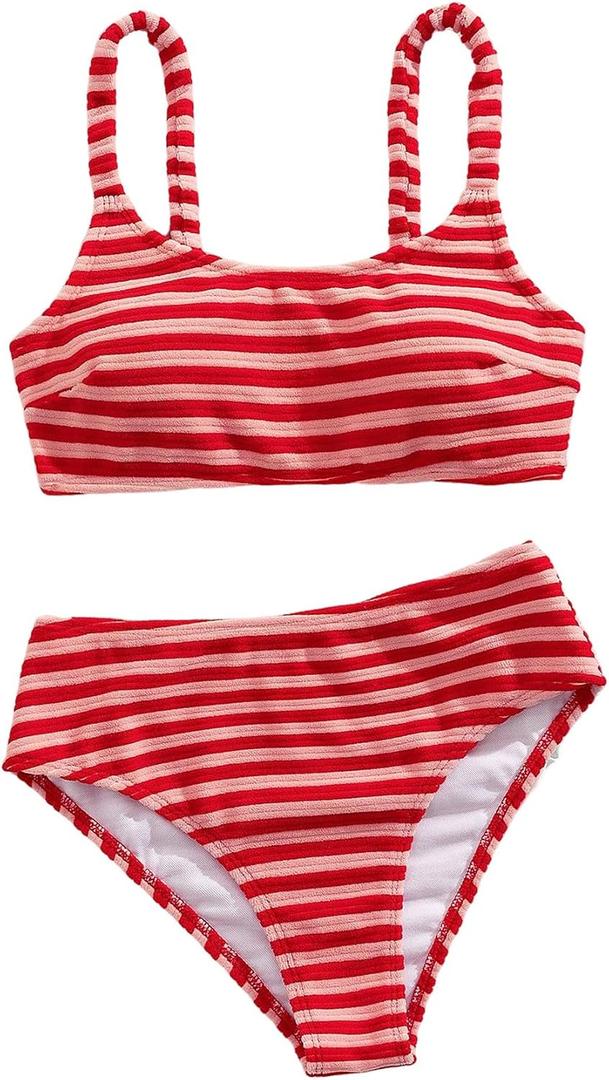 SOLY HUX Women's Striped Swimsuits Two Piece Bathing Suit Cute High Waisted Bikini Set, Size: Small