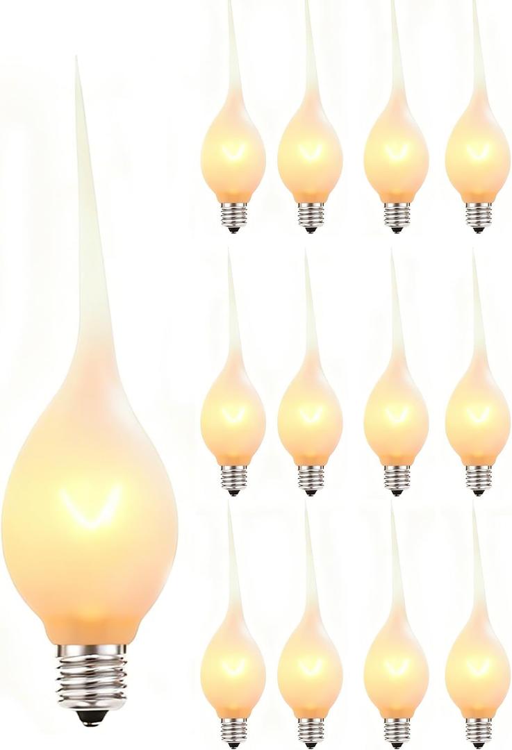 Silicone Dipped Candle Light Bulbs, 5W C7 Base Clear Chandelier Bulbs for String Lights Candle Lamp, Shatterproof Waterproof Holiday Decoration Lights for Windows, Christmas, Halloween, 12PK