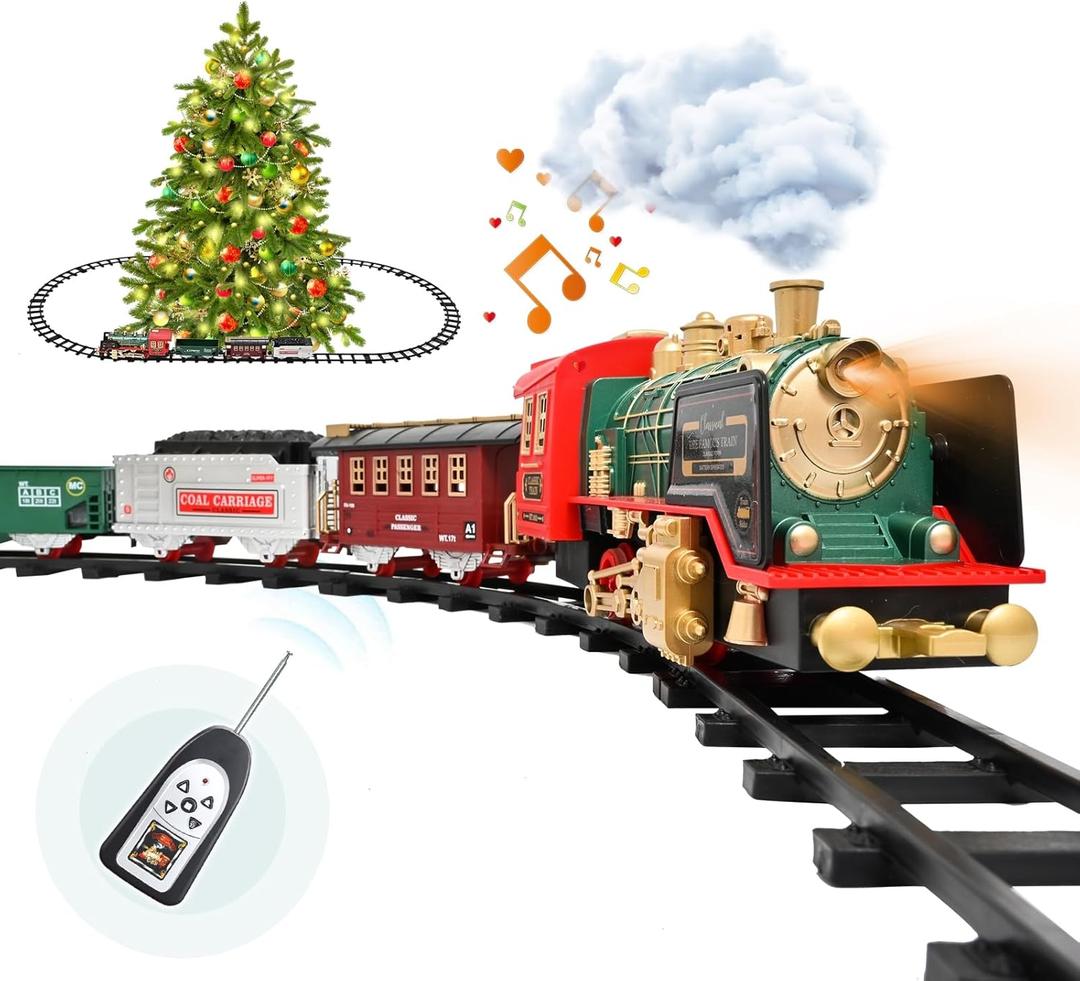FANL Train Set with Remote Control - Christmas Train Toys - Steam Locomotive Engine, Cargo Car and Train Tracks - Rechargeable Electric Train Toy Gift Toys for Age 3 4 5 6 + Kids.