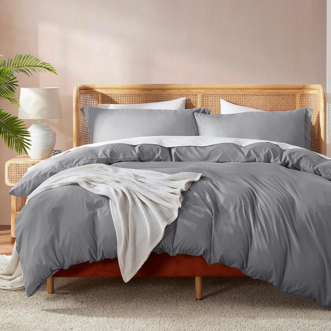 Nestl Grey Duvet Cover King Size - Soft Double Brushed King Duvet Cover Set, 3 Piece, with Button Closure, 1 Duvet Cover 104x90 inches and 2 Pillow Shams