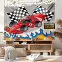 Lunarable Cars Tapestry, Race Car Finish Line Flags Pilot Abstract Plain Background Print, Fabric Wall Hanging Decor for Bedroom Living Room Dorm, 45" X 30", Grey Vermilion