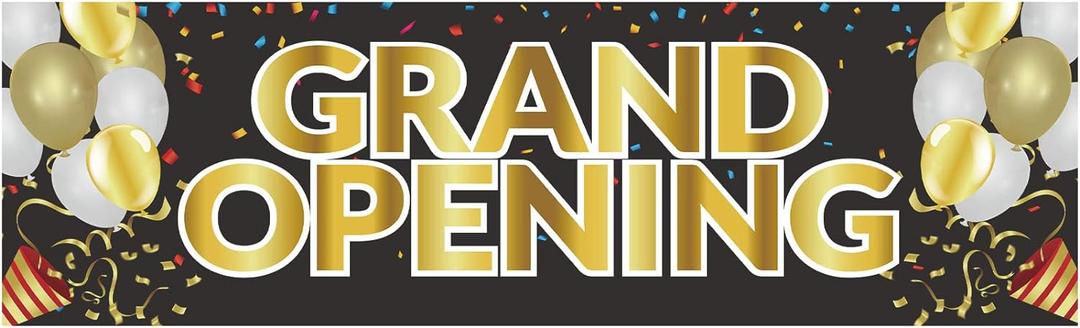 Grand Opening Banner, 3 x 10 ft New Store Grand Opening Sign and Rope, Oxford Cloth Large Advertising Backdrop Decor for Shop Garden Outdoor Ceremony Party Supplies