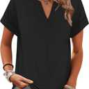 WIHOLL Womens Summer Tops 2026 Short Sleeve V Neck T Shirts Fashion Beach Vacation Clothes Business Casual Outfits (Black, L)