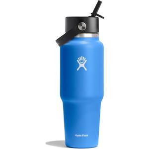 Hydro Flask Travel Water Bottle - Insulated Stainless Steel - Wide Straw Lid, Non Spill, Leakproof in 32 Oz Cascade Blue
