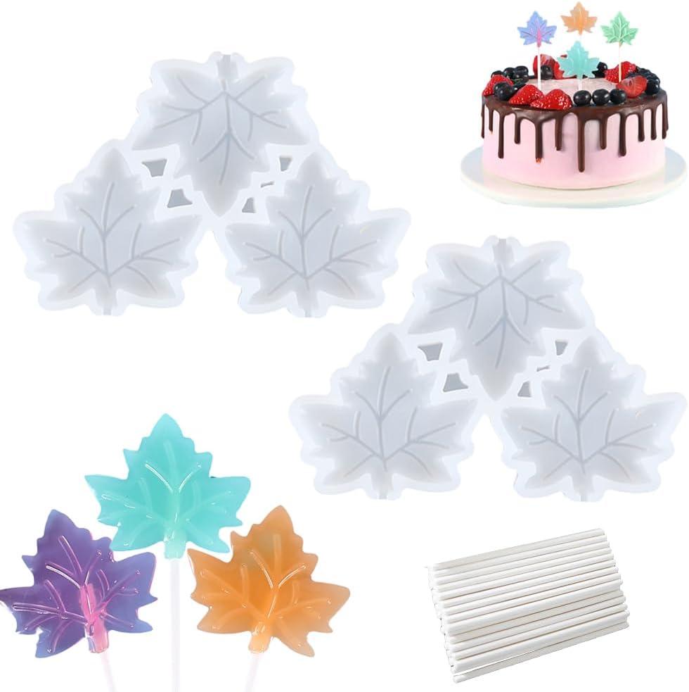 3D Maple Leaf Lollipop Mold Set 2 Pcs Maple Leaf Shaped Silicone Mold with 20 Pcs Lollipop Sticks Durable Mould for Resin Casting Epoxy Candy Chocolate Baking Cake Topper Decoration