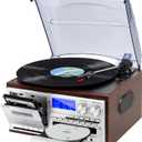 Record Player with Bluetooth 3 Speed Turntable Built in Stereo Speakers CD Cassette USB SD Playback AM FM Radio with Remote Control for Daily Listening and Music Collection (Silver-T408)