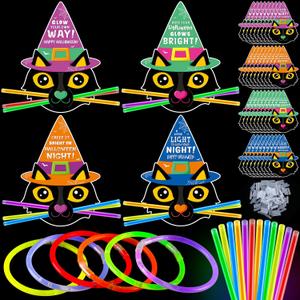 Blosssound 36 Sets Halloween Gifts 36 Halloween Cat Greeting Cards with 108 Glow Sticks Halloween Party Favors for Halloween Goodie Bag Fillers Glow in the Dark Decor Supplies