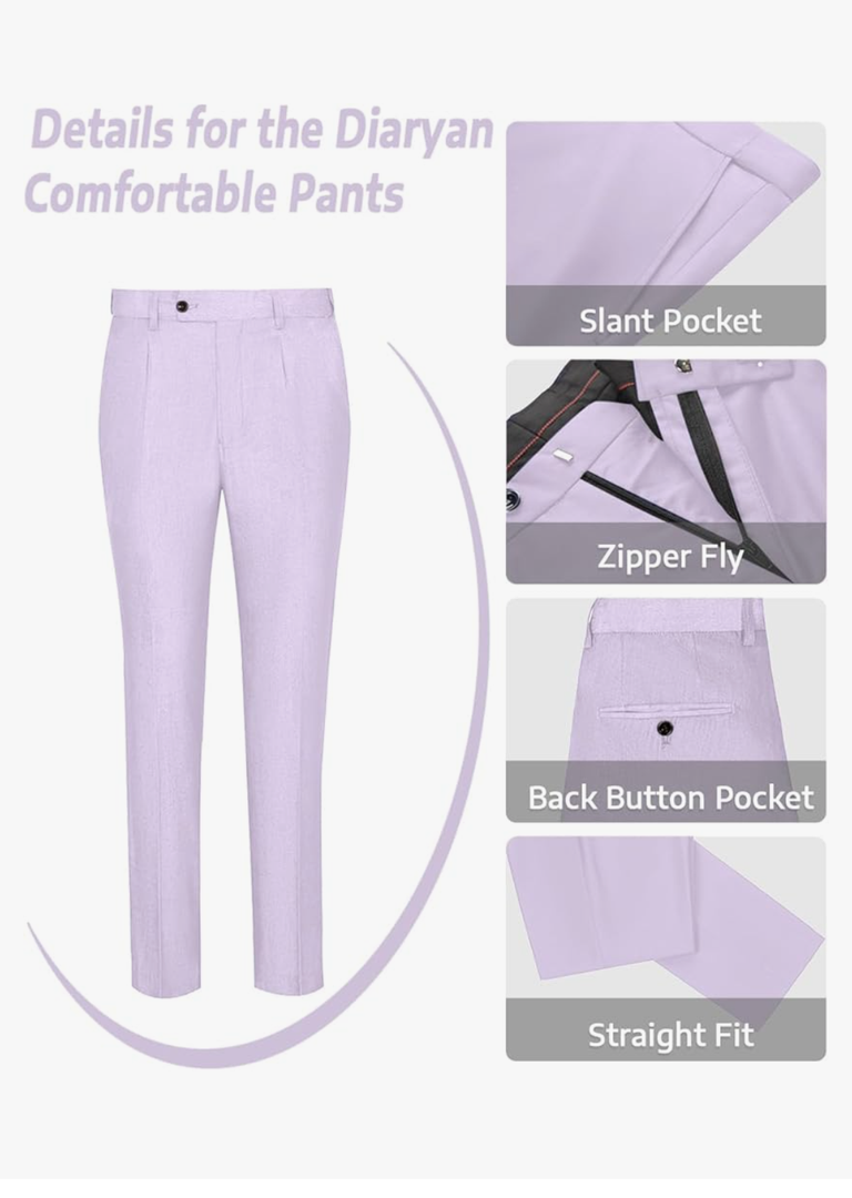 Men's Slim Fit Purple Summer Grooms Wedding for Men Pants Set XL