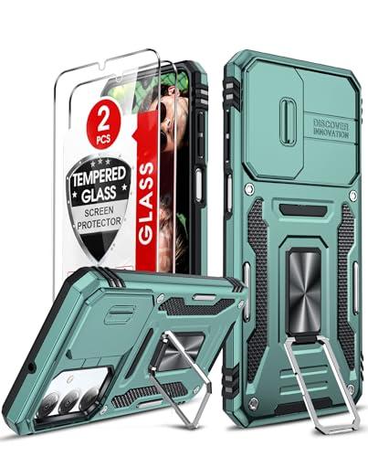 LeYi for Samsung A17/16-5G Phone Case: A17 5G Screen Protector [2 Packs] with Galaxy A16 Case, Magnetic Kickstand, Heavy Duty Shockproof for Celular Android Phone Case A 16/A17 5G, Alpine Green (6.7'')