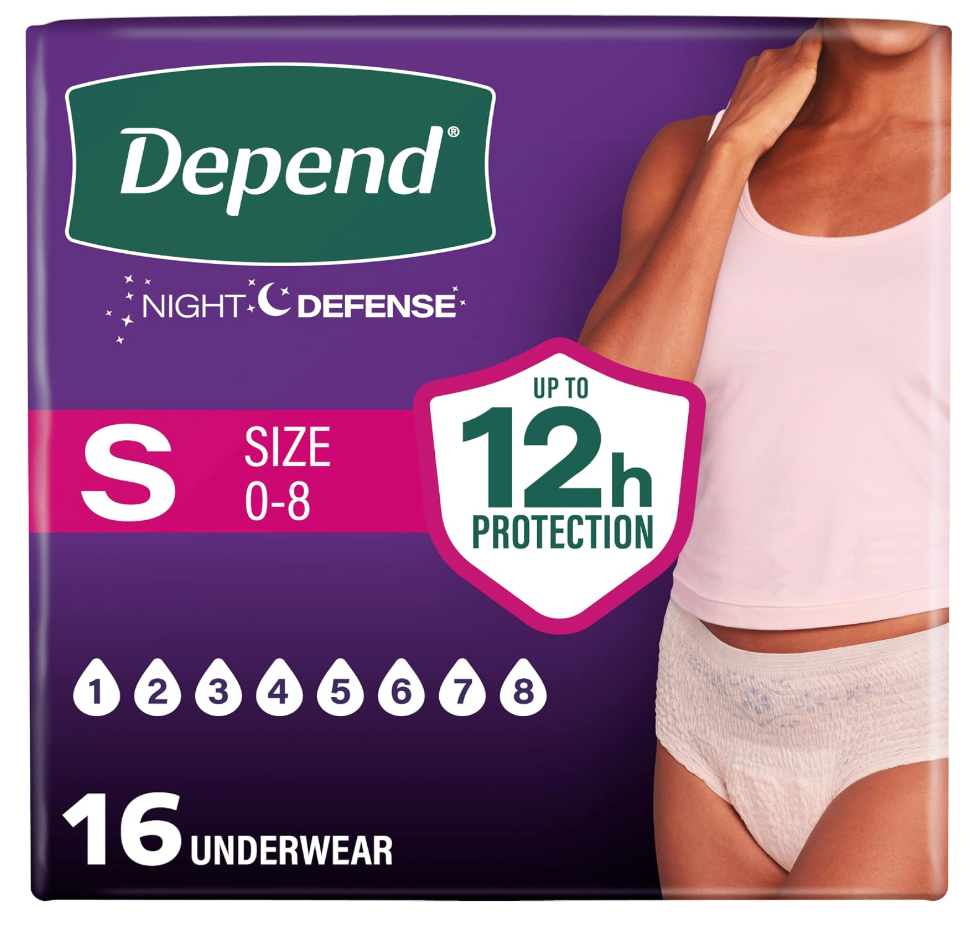 Depend Night Defense Adult Diapers for Women, Small, 16 Count