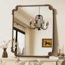 TETOTE Antique Gold Brass Rectangle Mirror for Mantle Fireplace 30 x 36 Baroque Vintage Ornate Scroll Wall Mirror with Metal Frame for Traditional Victorian French Decor, Horizontal/Vertical