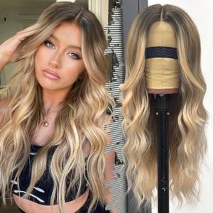 Eawwii Ash Blonde Wigs for Women, 26 Inch 4x1 Lace Glueless Wavy Wig