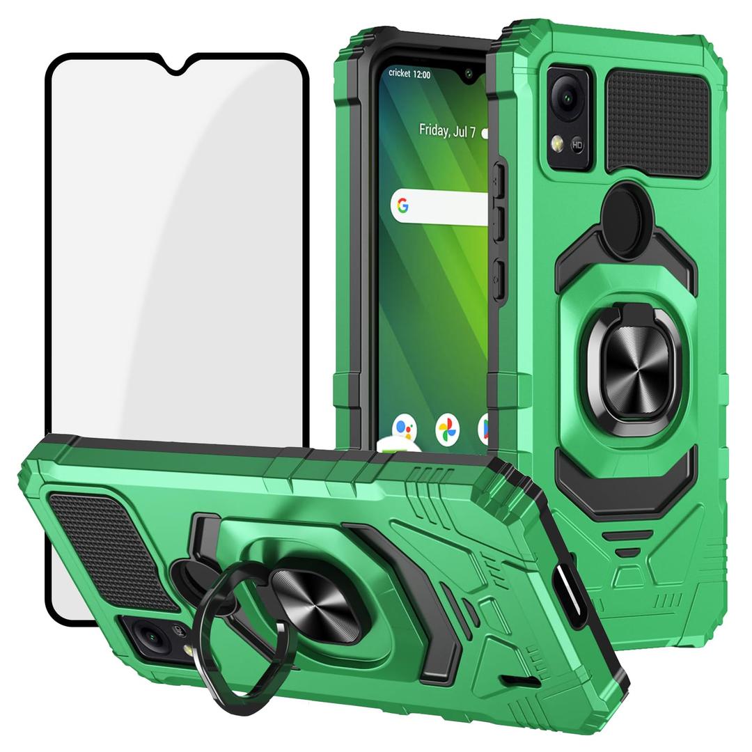 Ailiber Phone Case for AT&T Motivate 4 with Screen Protector, Cricket Icon 5 Case with Kickstand, for Magnetic Car Mount, Heavy Duty, Shockproof Protective Phone Cover for ATT Motivate 4-Green