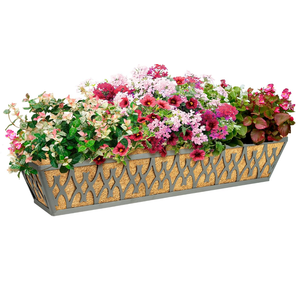 Window Boxes Planters: 2 Pack 30 Inch Railing Planter Box with Adjustable Brackets for Porch Fence Patio Balcony Hanging Flower Baskets with Coco Liners for Outdoor Garden Decor - Grey