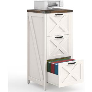 Tall Farmhouse File Cabinet with 3 Drawers for Home Office, White and Brown, File Cabinet with Legs
