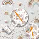 2 x Boho Rainbow 1st Birthday Decorations Tableware - Boho First Birthday Party Supplies, Paper Onederful Plate, Napkin, Cup, Disposable Cutlery | 24 Guests