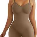 SHAPERX Shapewear for Women Tummy Control Bodysuit Mid Thigh Butt Lifter Body Shaper Shorts (Small-Medium, Brown)