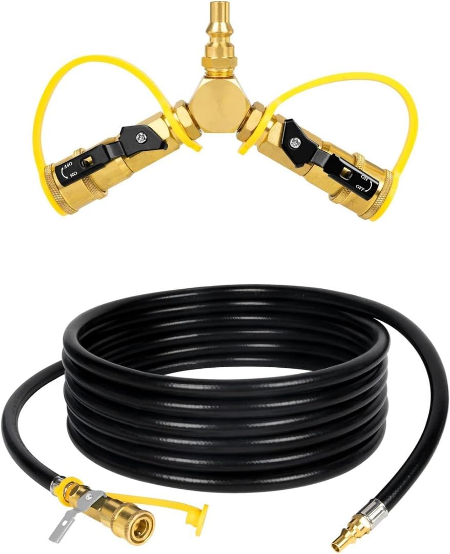 GASPRO 1/4" RV Propane Quick Connect Y Splitter with Shutoff Valve for RV, Comes with 12ft RV Propane Quick Connect Hose