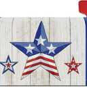 4th of July Patriotic Blue Red Star Mailbox Cover Magnetic Standard Size 21x18 Inch Independence Day Memorial Day Decorative Post Letter Box Wrap Decor Garden Yard Decoration