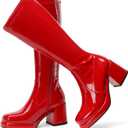 LanreyTaley Elastic Women Knee High Boots Platform Chunky Heel Tall Boots Suede Dress Boots Side Zipper Stretch Boots Fall (7, Patentred)