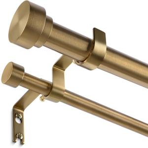 Brass Double Curtain Rod, Warm Gold Extra Long Dual Curtain Rods for Windows 72 to 144 Inch, 1 Inch Adjustable Heavy Duty Spliced Double Rod, Pro-Plating Process, Aluminum Finials