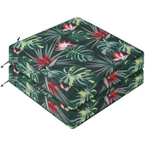 Favoyard Outdoor Chair Cushion 19 x 19 x 3 In Waterproof Pattern Fade Resistant Cushions for Patio Furniture with Removable Cover Attach Straps 28D Foam Insert Cushions Pads for Seat Sofa Couch 2 Pack