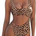 SUUKSESS Women Sexy One Piece Tummy Control Swimsuit Cutout Backless Slimming Swimwear 2025 Cheeky Side ORing Bathing Suit (Leopard,Large)
