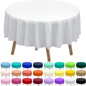 PARTY ULYJA White Plastic Tablecloths 2 Pack Disposable Table Covers 84 Inch Circle Bridal Shower Party Table covers PEVA Solid Table Cloths for BBQ Picnic Birthday Wedding Banquet Parties 6 ft Round Table Use