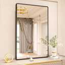 New Upgrade Bathroom Mirror, 28X36 Inch Black Metal Frame Wall Mounted Rounded Rectangle Bathroom Vanity Mirror with Tempered Glass for Washroom Bedroom Living Room