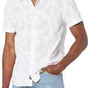GUESS Men's Short Sleeve Floral Embrded Twill Shirt (Large, Pure White)