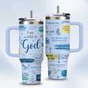 I Am A Child of God Tumbler 40oz with Handle, Light Blue Insulated Christian Travel Mug - Peaceful Baptism Gifts for Women & Girls