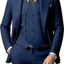 ZKHOECR Men's Suits Herringbone Tweed Suits for Men Retro 3 Piece Peak Lapel Blazer Wedding Prom Suit Jacket Vest Pants Set (XX-Large, Navy)