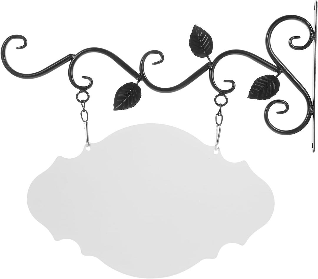 Metal Hanging Signs with Brackets – DIY Blank Double-Sided Wall Hanger | Welcome Sign for Front Door, Wall Plaque for Home, Office, Classroom, or Farmhouse | Black Iron Hook & Flower Pot Brackets