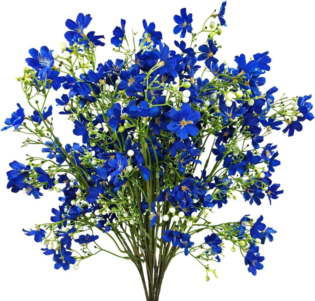 10 PCS Silk Flowers with Long Stems Artificial Flower for Tall Vase Outdoors Fake Babys Breath Bouquet Faux Floral Wedding Party Decoration Home Indoor Table Centerpiece Decor (Blue)