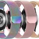 YGTIECS Soft Metal Bands Compatible with Galaxy Watch 7 Band 6 5 4 FE Active 2 40mm/44mm, 20mm Stainless Steel Milanese Strap for 6 Classic/5 Pro 45mm/4 Classic, for Samsung Watch Bands Women Men (A - Colorful + Pink + Rose Gold = 3 Packs)