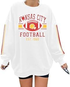 LUKYCILD Game Day Sweatshirt Football Shirt: Women Sunday Funday Football Season Long Sleeve Shirt Soccer Fans Pullover L