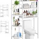 K1 Heavy Duty 7-Tier Over The Toilet StorageWith Basket and Paper HookFreestanding Above Toilet Shelf with Adjustable FeetSpace Saver Bathroom Shelves 9.3"D x 33.5"W x 63.8"HBeige White