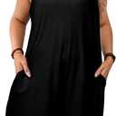 Eytino Womens Plus Size Jumpsuits Crew Neck Casual Sleeveless Solid Short Rompers with Pockets (1X-5X) (4X, Black)