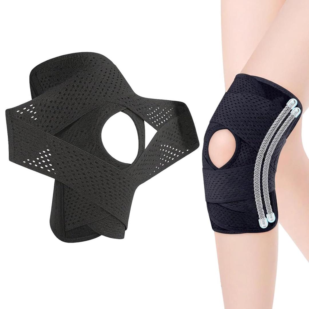 Meniscus Knee Brace for Women & Men, Knee Support with Side Stabilizers, Meniscus Tear Pain Relief for ACL & Arthritis, Adjustable Patella Stability Strap with V-Straps Design,Large