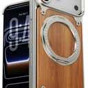 OATSBASF Frameless for iPhone 17 Pro Max Case, Sleek Minimalist Protective Shock Absorption Aerospace Grade Shells with 360° Rotating Kickstand, Wood Grain-Natural Titanium