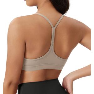 ODODOS Cloud Feeling Y Racerback Sports Bra for Women Wirefree Padded Strappy Yoga Bra (Small, Shaker Beige)