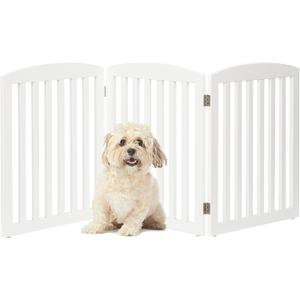 PAWLAND Wooden Freestanding Foldable Pet Gate for Dogs, 24 inch 3 Panels Step Over Fence, Dog Gate for The House, Doorway, Stairs, Extra Wide (White, 24" Height-3 Panels)
