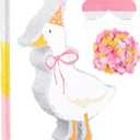 One Silly Goose Birthday Party Decor Piata with Stick, Blindfold and Confetti for Pink Silly Goose Theme Birthday Party Baby Shower Nursery Decorations Gifts